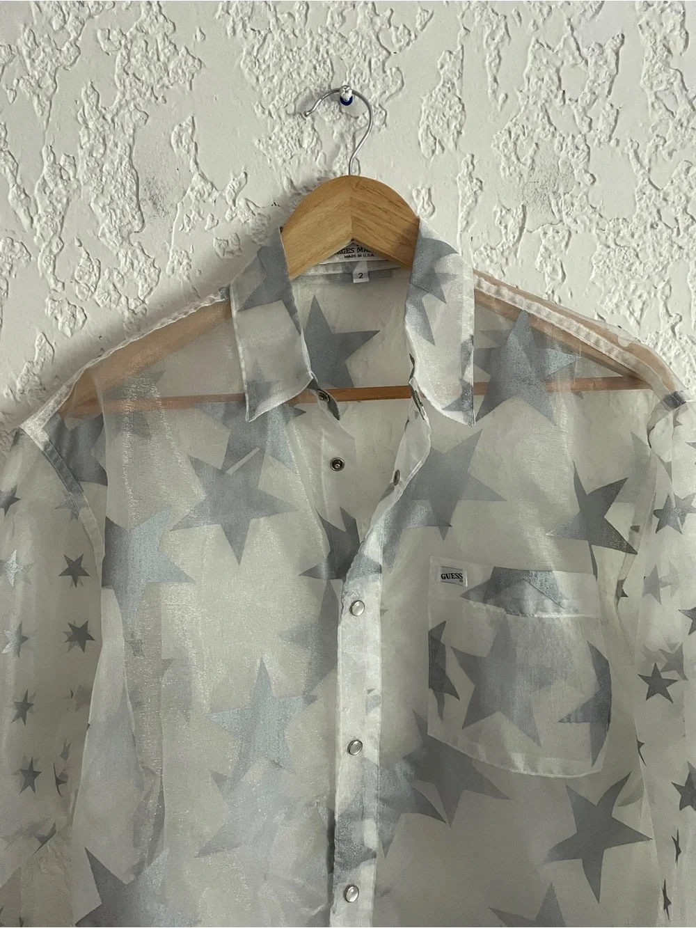 Guess Georges Marciano RARE Vintage 90s Sheer Western Pearl Snap Shirt - Picture 7 of 8